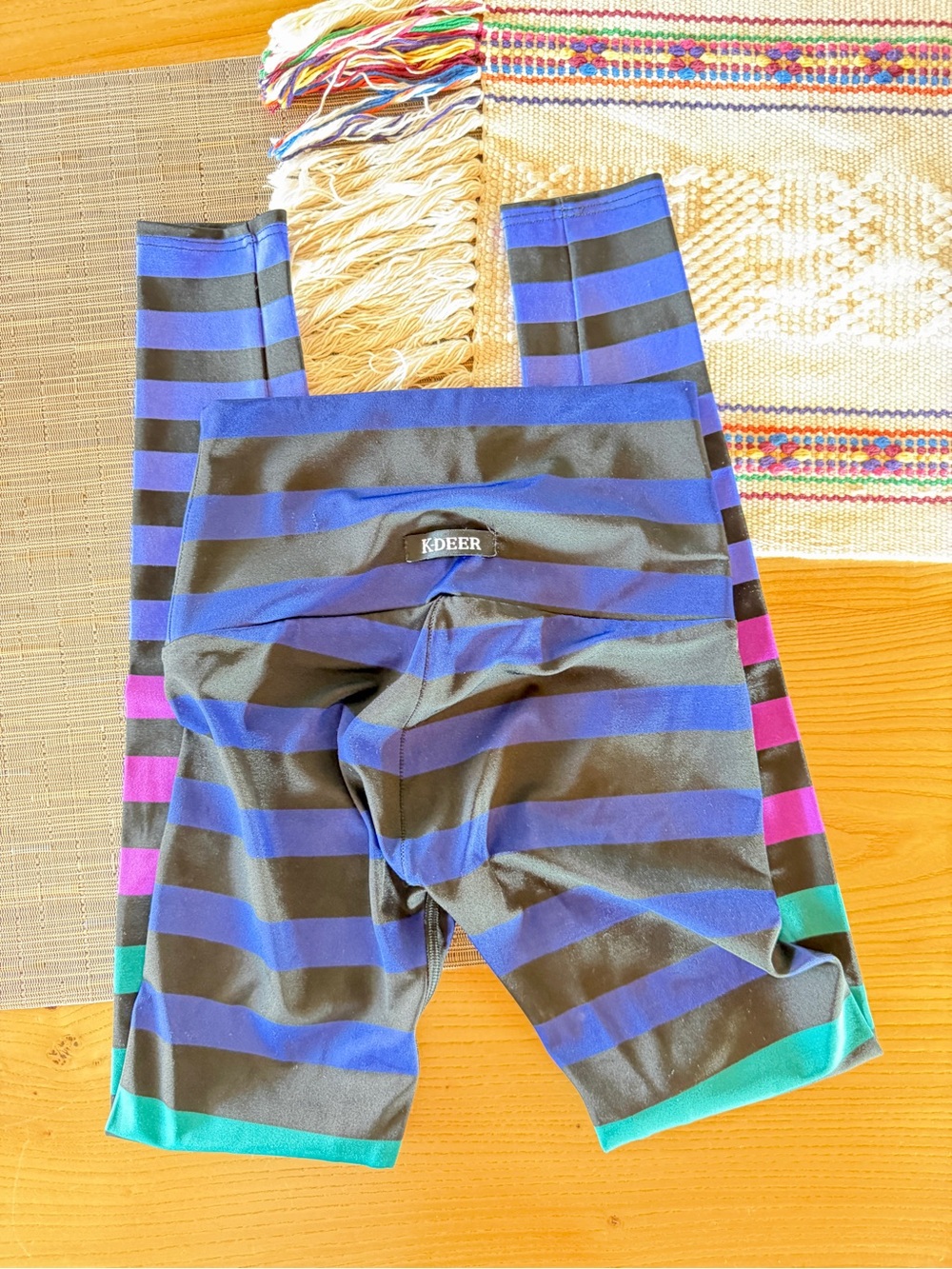 K-DEER National Parks Stripes Leggings - Blue, Black, Pink & Teal